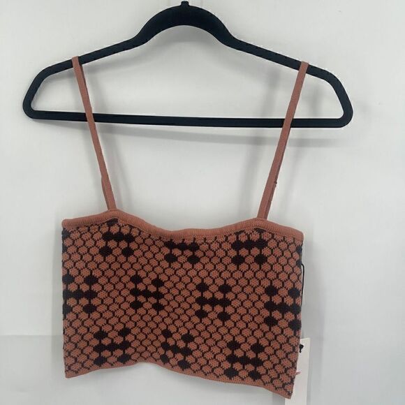Honor the Gift Tops - Honor The Gift Spaghetti Beehive Pattern Knitted Tan Black Crop Top OS NWT